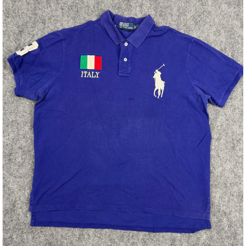 Polo Ralph Lauren Mens XXL Italy Big Pony Polo Shirt Blue Custom Fit ShortSleeve